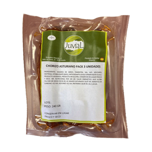 Chorizo Español (Asturiano) 3 u – Paquete 240 gr